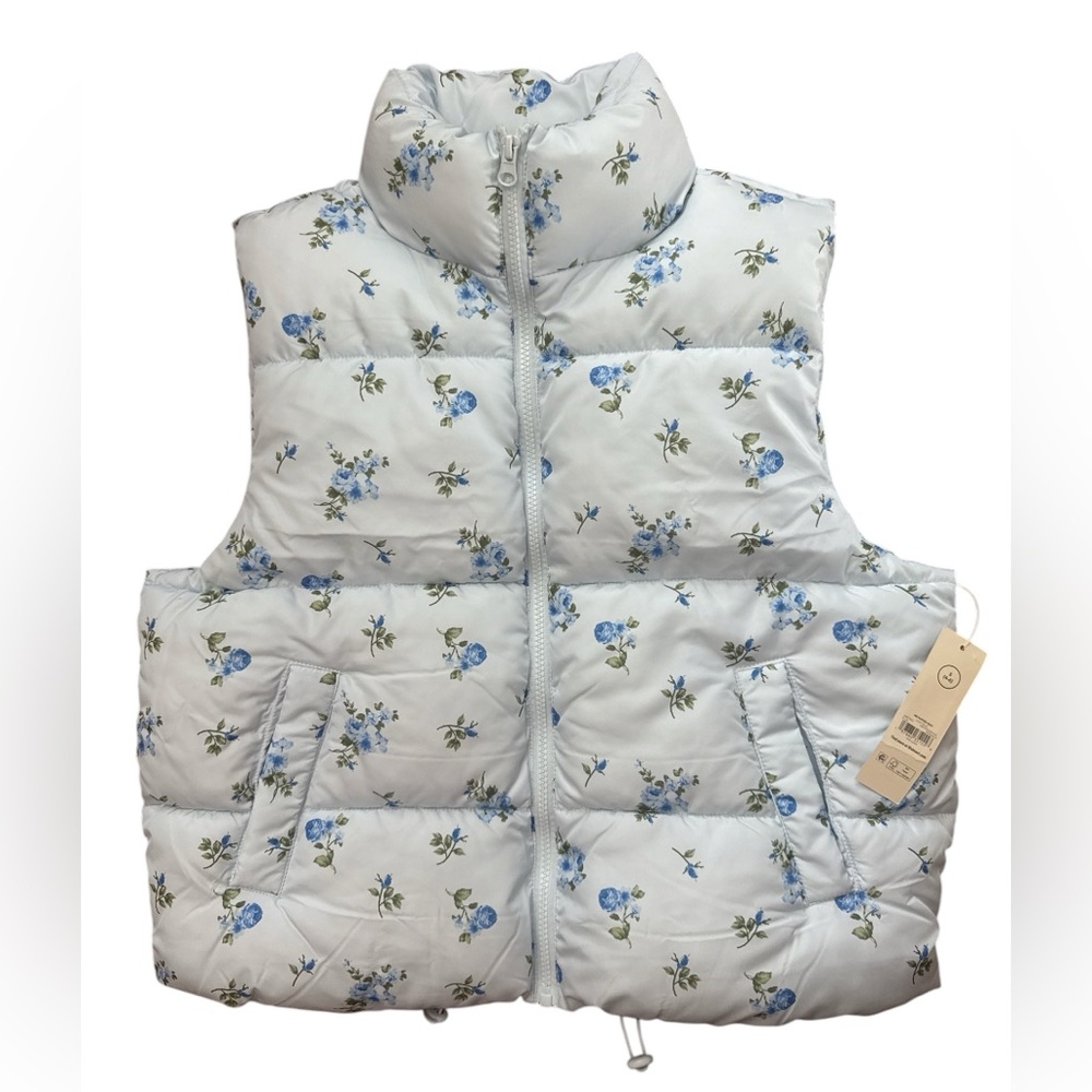 No Boundaries Women’s Floral Zip Up Puff Style Vest Size Small 4-6 NWT